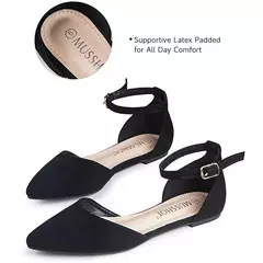 Sapatos baixos D'Orsay Pointed Toe para mulheres, Ankle Strap Flats, 9242 - comprar online