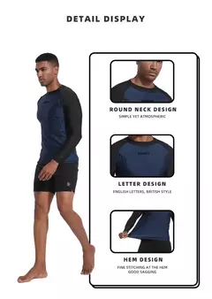Manga comprida masculina Rash Guard Swimwear, camiseta de Surf seca rápida, camisa apertada de mergulho, roupas de ginástica, proteção UV50 +, azul, nadar, 2023 - comprar online