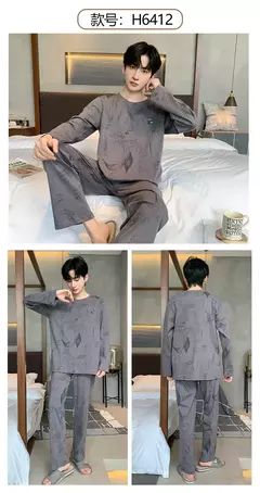 Pijama de algodão de duas peças masculino, calça de manga comprida, traje caseiro, estudante e adolescente, novo outono na internet
