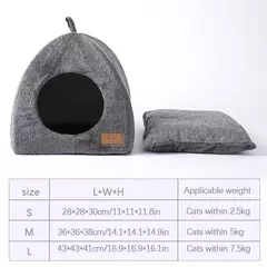 Ninho triangular dobrável de dupla utilização para gatos, casa fechada para gatos, ninho para animais de estimação, quente e espesso, sono profundo, suprimentos para animais de estimação, cama fechada para gatos na internet