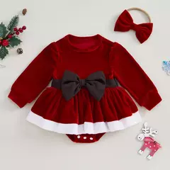 MISOWMNJOY-Romper de veludo com bowknot para bebês, vestido de festa de Natal, roupas recém-nascidas, macacão de manga comprida na internet