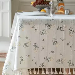 Toalha De Mesa De Mistura De Algodão Impresso Floral, Lavável Farmhouse Table Cover, Bege, Festa De Casamento, Sala De Estar, Decoração Do Chuveiro Do Bebê