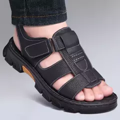 Sandálias de couro de sola grossa masculinas, sapatos de praia, chinelos de couro antiderrapantes, ao ar livre, novo, 2024 na internet