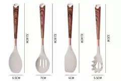 Imagem do Lmetjma-Conjunto De Utensílio De Cozinha De Silicone, Utensílio De Cozinha Com Suporte De Utensílios, Alças De Padrão De Madeira, Panelas Antiaderentes, JT264, 10 Pcs