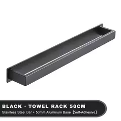 Toalha de aço inoxidável para banheiro, cremalheira de parede, sem broca, cabide preto, prateleira de chuveiro, cozinha rack, auto-adesivo