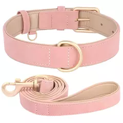 Coleira de cachorro acolchoada macia conjunto de coleira de couro pu para cães de estimação colar com corda de chumbo para caminhada ajustável para cães pequenos e médios pug
