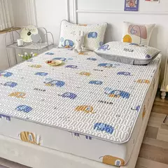 Imagem do Tapetes de cama de látex natural, sensação fresca respirável, acolchoado suave, seda de gelo cabido lençol e fronhas, verão