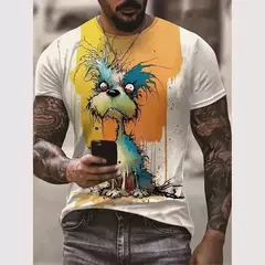Camiseta 3D estampada animal masculina, estampa de gato e cachorro, manga curta, tops grandes, roupas de verão, nova moda - comprar online