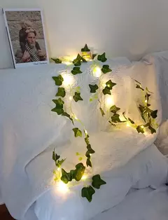 Green Leaf Ivy Vine com luzes LED String, Guirlanda para casa, Decoração do quarto, Wedding Glowing, Planta artificial, 2m