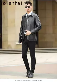 YOLANFAIRY-Jaqueta de couro genuíno masculina, jaquetas inteligentes finas e longas, casaco fino casual, nova primavera, outono na internet