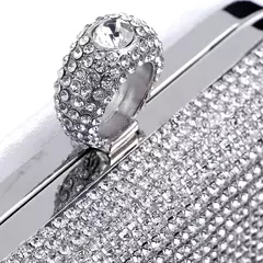 Embreagem de borla de diamantes brilhantes para mulheres, bolsa caixa de metal, bolsa de festa noturna, alça redonda, moda