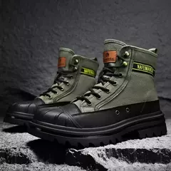 Botas de lona anticolisão masculinas, botas masculinas ao ar livre, sapatos militares, biqueira, algodão, nova moda, inverno, 2023 - loja online