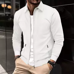 Jaqueta waffle de manga comprida masculina, monocromática, com zíper, bolso, cardigã lapela, gola polo casual, outdoor wear, primavera e outono - comprar online