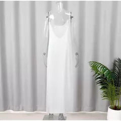 Vestido feminino elegante com decote em v, sem costas, sem mangas, vestidos de estilinete, branco, praia, férias, moda feminina, verão, 2024 - loja online