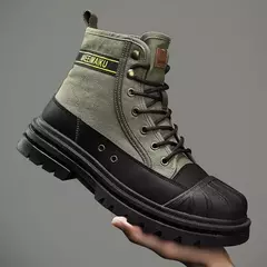 Botas de cano alto de lona respirável masculinas, botas antiderrapantes do deserto, sapatos de segurança com renda, tênis casuais na internet