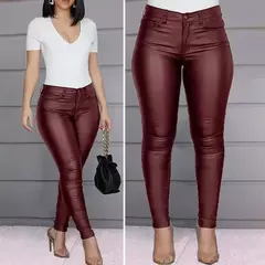 Calças femininas de cintura alta de couro PU, leggings push-up magras, calças elásticas, jeggings de spandex, streetwear, novas na internet