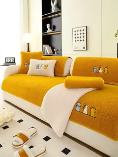 Non-Slip Cordeiro Plush Sofá Capa de Almofada, Tampa De Couro Universal, Grosso Reclinável, Pano Quente, Sala De Estar, Inverno - comprar online