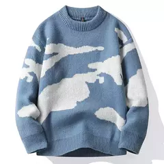 Suéter de malha com padrão de nuvens masculino, suéteres de casal, gola redonda, manga comprida, pulôver Harajuku masculino, casual, fofo, outono, 2023 - comprar online