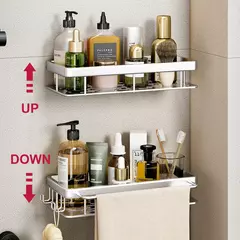 Prateleira De Banheiro De Alumínio Montado Na Parede, Sem Broca, Shampoo Bottle Shower Corner Rack, Armazenamento De Vaso Sanitário, Acessórios De Cozinha - loja online