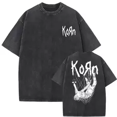 Camisetas com estampa de esqueleto masculinas, banda de rock vintage lavada, Korn caindo longe de mim, camiseta gótica, camiseta masculina extragrande, moda na internet