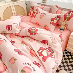 Egw-roupa de cama para menino e menina, jogo de cama com desenhos animados, cinza, leão, rosa, urso, fronha, impresso, casa, criança, 3pcs na internet