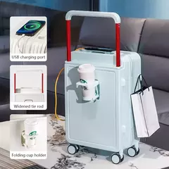 Ampla Handle Mala de Viagem, Carry-On Bagagem Trolley Case, Cup Holder, USB De Carregamento, Cabin Rolling Bagagem, Novo Design, 20";;VERDADEIRO;;"20 ,Black na internet