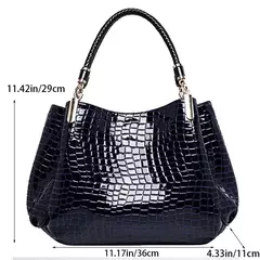 Imagem do Bolsa de ombro com estampa crocodilo para mulheres sacola de grande capacidade bolsa de rosto brilhante bolsa de ombro de compras diário