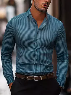 Camisa listrada de manga longa masculina, camisa de botão respirável casual, tecido macio confortável, plus size XS-6XL, 2024 - Wolf Magazine