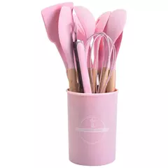 Conjunto De Utensílio De Cozinha Resistente Ao Calor, Kit De Ferramentas De Cozinha, Cabo De Madeira, Panelas, Espátula, Colher, Escova, Batedor, Suprimentos, 12Pcs na internet