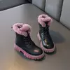 Botas de neve de pele sintética para meninas, botas grossas quentes, sola macia, antiescorregadia, estilo coreano, moda inverno, 6 a 18 anos