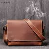 Retro masculino de couro genuíno de um ombro saco de cabeça camada de couro cruz estilo grande capacidade ocasional saco do mensageiro