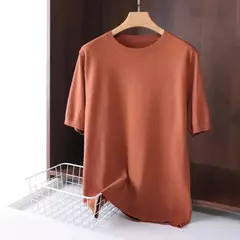 Superfino Merino lã camiseta masculina, malha, O-pescoço, respirável, fino Cashmer, manga curta Tee, cor sólida Tops - comprar online