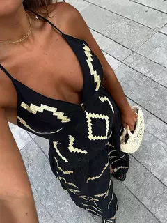 Vestido dividido sem costas sem mangas estampado feminino, sexy com decote em v, vestidos de cintura alta, férias na praia, verão, 2024 - comprar online