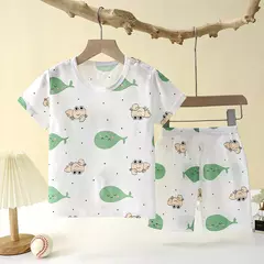 Imagem do Conjunto de pijamas de duas peças infantil, Roupa interior para bebé, Secção fina, Roupa infantil, Rapazes, Meninas, Roupa para casa, Novo, Verão