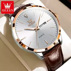 OLEVS-Relógio Quartz de Couro Masculino, Marca do Negócio, Tendência, Semana, Calendário, Luminoso, Impermeável, Moda, Original, Mostrador de 43mm