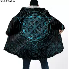 Manto com capuz unisex à prova de vento, casaco casual, símbolo de tatuagem viking, corvo e odin, sobretudo grosso e quente, casaco masculino, símbolo - Wolf Magazine