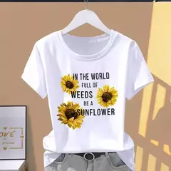 Camiseta modal de manga curta feminina, estampa gráfica, floral, moda casual, roupas explosivas, camiseta extragrande - Wolf Magazine