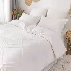 Wasart branco pitada plissado capa de edredão 220x240cm verão luxo cama casal colcha conjuntos único duplo rainha king size - loja online