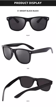 Imagem do Óculos de sol quadrados clássicos polarizados para homens e mulheres, óculos de sol preto retrô antireflexo, moda masculina e feminina, verão