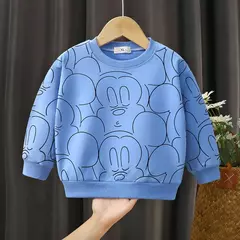 Moletom de manga comprida Disney mickey, roupas infantis, pulôver solto com gola redonda, camisa básica para menino e menina, tops da moda outono na internet