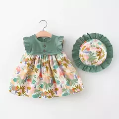 Imagem do Conjuntos de roupas de verão para bebês, vestido sem mangas, calças curtas e vestido, patchwork listrado, fofo, 6-24M, 2 pcs, 2023