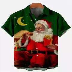 Camisa de Natal estampada 3D do Papai Noel masculina, tops de manga curta, camisas havaianas, roupas grandes soltas, moda na internet