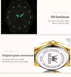 Imagem do OLEVS-Relógio De Pulso Impermeável De Aço Inoxidável Feminino, Relógios Originais Para Senhoras, Relógio De Pulso De Quartzo De Luxo, Ouro