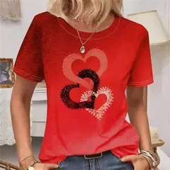 Camiseta estampada com coração feminino, blusa em tamanho grande, moda feminina de verão, camiseta redonda, camisa feminina de manga curta, novo, 2024 na internet
