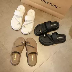 Chinelos antiderrapantes com anel de dedo do pé para mulheres, slides de plataforma, sapatos casuais para senhoras, moda verão, 2024 - loja online