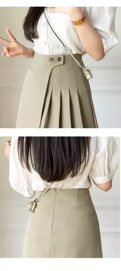 Mini saia plissada linha A de cintura alta feminina, saia curta feminina, moda coreana, fofa, botão, casual, primavera, verão, novo, 2022 - loja online