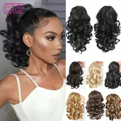 Peruca de rabo de cavalo encaracolado sintético feminino aperto clipe romano curto rabo de cavalo moda peruca de rabo de cavalo