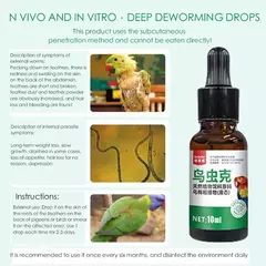 Papagaios e pombos deworming, piolhos de penas, roundworms, pulgas e piolhos, desworming dentro e fora 10ml