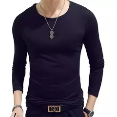 Pulôver elástico de gola alta para homens, roupa íntima fina, blusa de tricô fina, camiseta base, cor sólida, primavera, outono - loja online