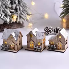 Casa De Madeira De Natal Com Luz LED, Cabine Luminosa, Log Brilhante, Casa De Mesa, Ornamentos De Natal, Presentes Infantil
